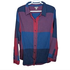 Falls Creek 100% Cotton Colorful Plaid Button Down Women's Shirt Plus Size 2XL